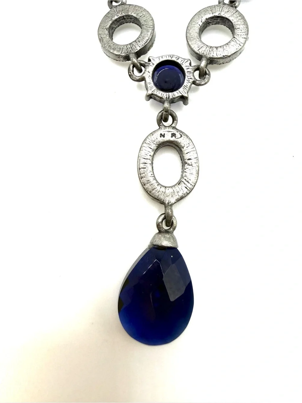 Nina Ricci for Avon Blue Crystal Teardrop Pendant Necklace 17.25”